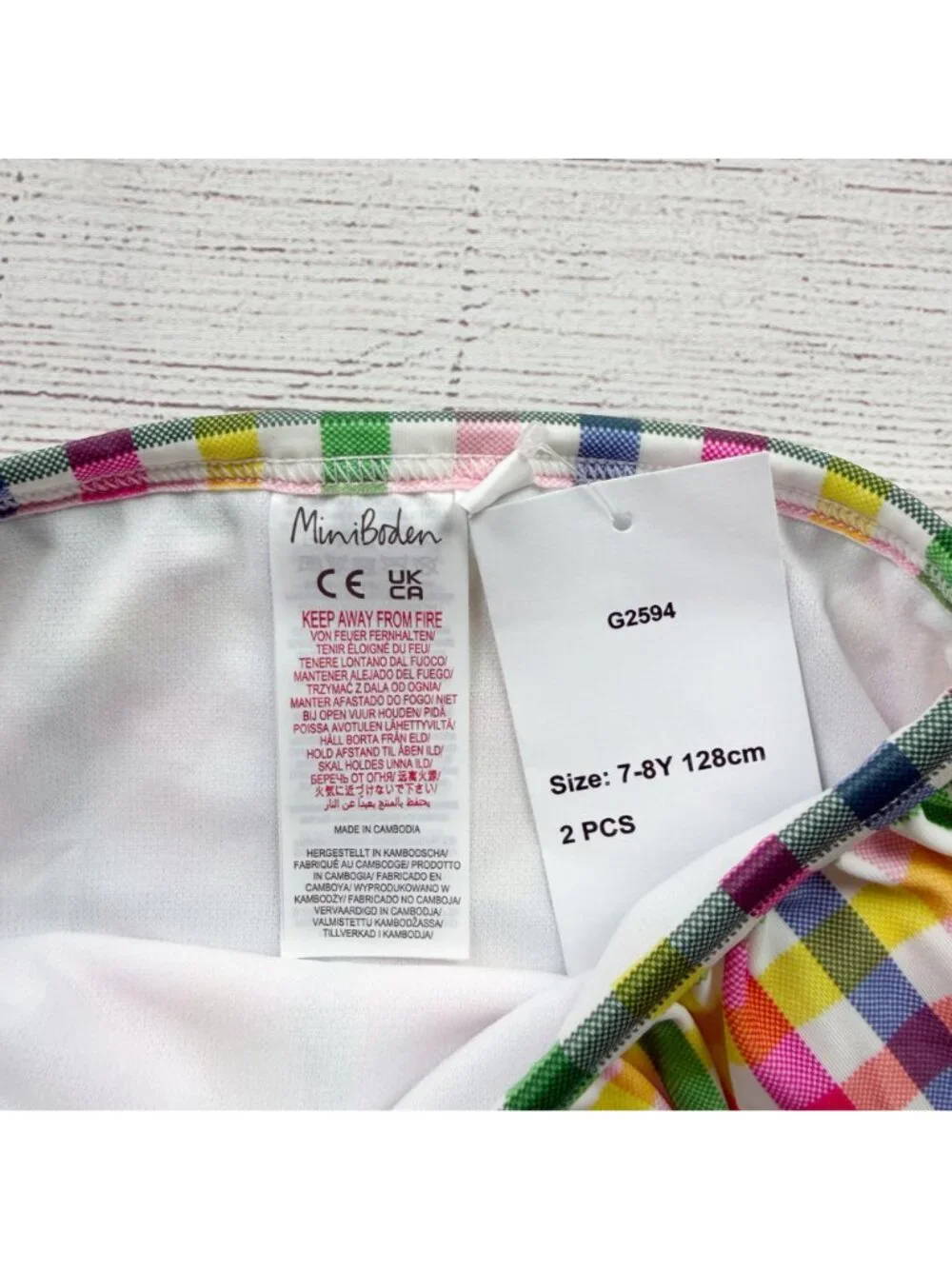Mini Boden Girls Multicolor Plaid Two Piece Swimsuit 128cm NWT 7-8